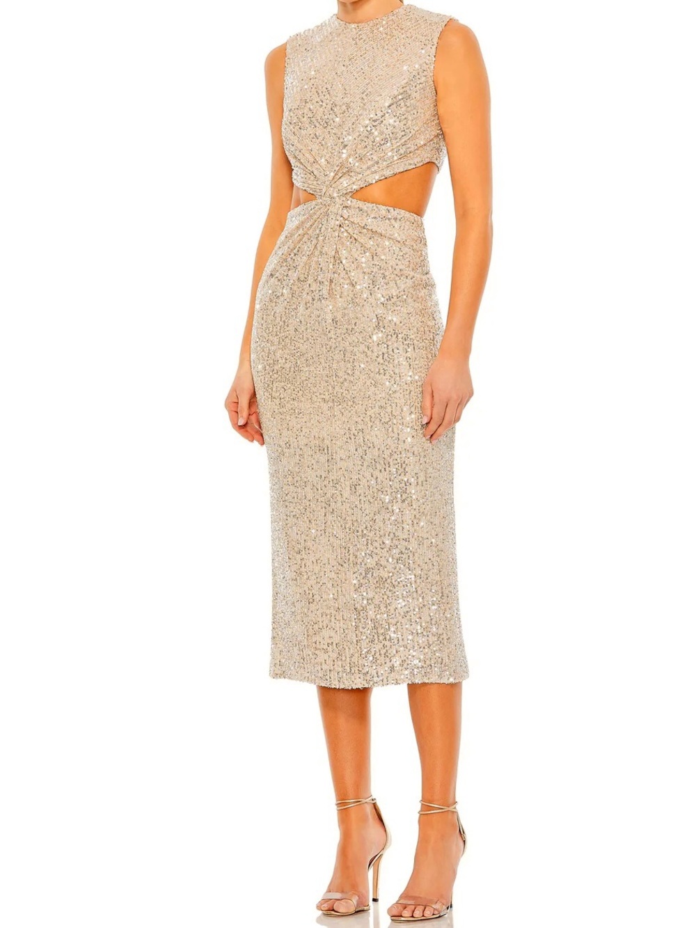 Mac Duggal Sequin Column Dress Side & Back Cutouts Sleeveless Nude Formal NWT